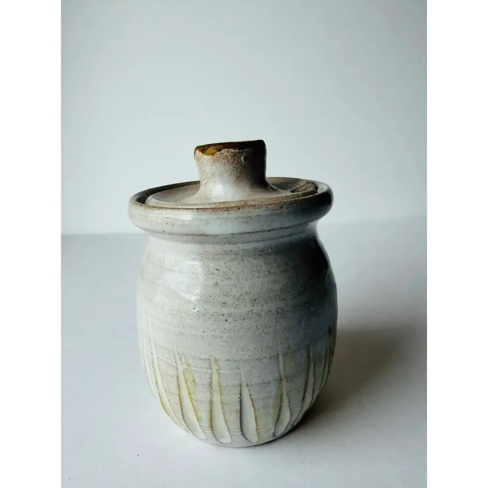 Vintage 1982 Signed Studio Pottery Honey Pot with Lid Jam Jar